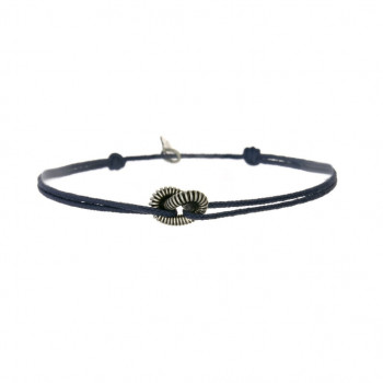 Bracelet Bretzel en corde de basse argentée vieillie sur cordon Collection H & Noeud
